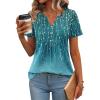 imageZeagoo Womens Short Sleeve Tops Summer Henley VNeck Tshirts Casual Pleated Blouse Dressy Loose Floral Basic TeeBlue Ethnic Pattern