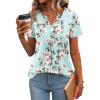 imageZeagoo Womens Short Sleeve Tops Summer Henley VNeck Tshirts Casual Pleated Blouse Dressy Loose Floral Basic TeeBlue Floral