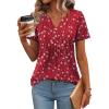 imageZeagoo Womens Short Sleeve Tops Summer Henley VNeck Tshirts Casual Pleated Blouse Dressy Loose Floral Basic TeeRed Polka Dot Flowers