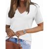 imageZeagoo Womens Summer Sweater Casual Short Sleeve Pullover Tops V Neck Lightweight Shirts Ribbed Knit Dressy BlouseWhite