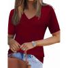 imageZeagoo Womens Summer Sweater Casual Short Sleeve Pullover Tops V Neck Lightweight Shirts Ribbed Knit Dressy BlouseWine Red