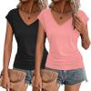 imageZeagoo Womens Summer Tops Cute V Neck Cap Sleeve Tshirts Loose Fit Dressy Casual Shirts Ruched Top TeesPink  Black