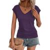 imageZeagoo Womens Summer Tops Cute V Neck Cap Sleeve Tshirts Loose Fit Dressy Casual Shirts Ruched Top TeesPurple