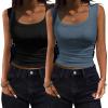 imageZeagoo Womens Summer Tops Square Neck Ribbed Tank Tops Slim Fitted Racerback Sleeveless Shirts Basic Casual 2 PackBblackgrey Blue