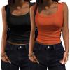 imageZeagoo Womens Summer Tops Square Neck Ribbed Tank Tops Slim Fitted Racerback Sleeveless Shirts Basic Casual 2 PackBblackorange