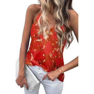imageZeagoo Camisole Tops for Women VNeck Spaghetti Strap Tank Top Long Sexy Flowy Summer Textured Sleeveless TopsFloral2