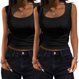 imageZeagoo Womens Summer Tops Square Neck Ribbed Tank Tops Slim Fitted Racerback Sleeveless Shirts Basic Casual 2 PackBblackblack