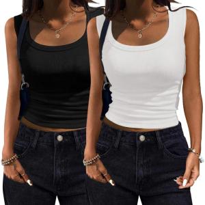 imageZeagoo Womens Summer Tops Square Neck Ribbed Tank Tops Slim Fitted Racerback Sleeveless Shirts Basic Casual 2 PackBblackwhite