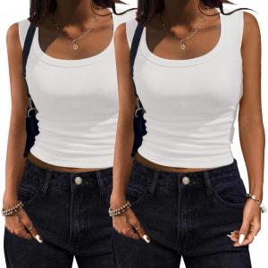 imageZeagoo Womens Summer Tops Square Neck Ribbed Tank Tops Slim Fitted Racerback Sleeveless Shirts Basic Casual 2 PackBwhitewhite