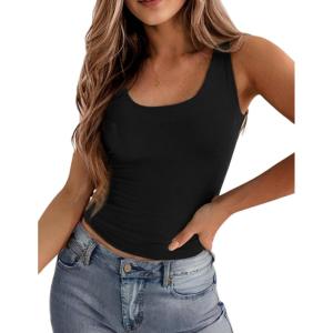 imageZeagoo Womens Double Lined Square Neck Tank Top Sleeveless Basic Crop Tops Trendy Y2K Going Out TopsBlack
