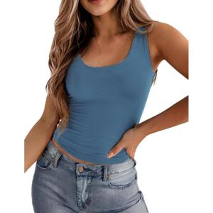 imageZeagoo Womens Double Lined Square Neck Tank Top Sleeveless Basic Crop Tops Trendy Y2K Going Out TopsBlue