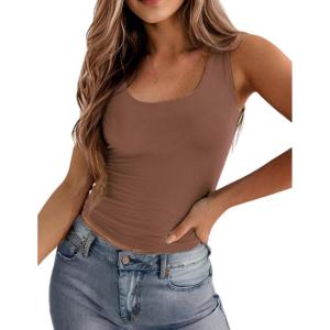 imageZeagoo Womens Double Lined Square Neck Tank Top Sleeveless Basic Crop Tops Trendy Y2K Going Out TopsBrown