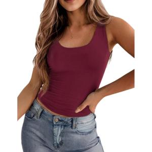 imageZeagoo Womens Double Lined Square Neck Tank Top Sleeveless Basic Crop Tops Trendy Y2K Going Out TopsBurgundy