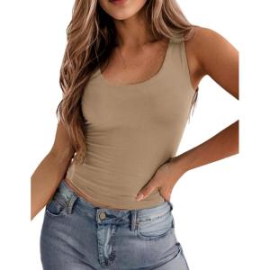 imageZeagoo Womens Double Lined Square Neck Tank Top Sleeveless Basic Crop Tops Trendy Y2K Going Out TopsKhaki