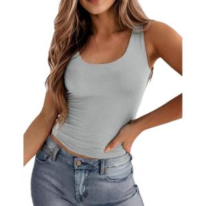 imageZeagoo Womens Double Lined Square Neck Tank Top Sleeveless Basic Crop Tops Trendy Y2K Going Out TopsLight Grey
