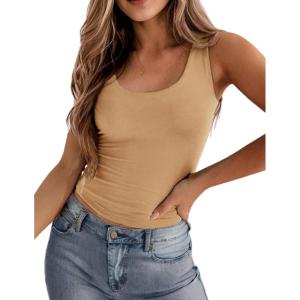 imageZeagoo Womens Double Lined Square Neck Tank Top Sleeveless Basic Crop Tops Trendy Y2K Going Out TopsNude
