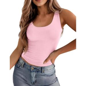 imageZeagoo Womens Double Lined Square Neck Tank Top Sleeveless Basic Crop Tops Trendy Y2K Going Out TopsPink