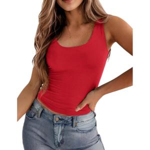 imageZeagoo Womens Double Lined Square Neck Tank Top Sleeveless Basic Crop Tops Trendy Y2K Going Out TopsRed