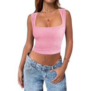 imageZeagoo Womens Sleeveless Crop Top Square Neck Tank Top Workout Fitness Summer Basic Tops 2024 Trendy Going Out TopsLight Pink