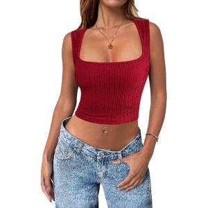 imageZeagoo Womens Sleeveless Crop Top Square Neck Tank Top Workout Fitness Summer Basic Tops 2024 Trendy Going Out TopsRed