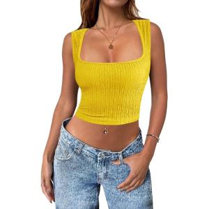 imageZeagoo Womens Sleeveless Crop Top Square Neck Tank Top Workout Fitness Summer Basic Tops 2024 Trendy Going Out TopsYellow