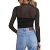 imageZeagoo Womens Sexy Mock Turtle Neck Long Sleeve Tops Sheer Mesh Ruched Trendy Going Out Shirts BlouseBlack