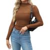 imageZeagoo Womens Sexy Mock Turtle Neck Long Sleeve Tops Sheer Mesh Ruched Trendy Going Out Shirts BlouseBrown