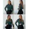 imageZeagoo Womens Sexy Mock Turtle Neck Long Sleeve Tops Sheer Mesh Ruched Trendy Going Out Shirts BlouseGreen