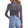 imageZeagoo Womens Sexy Mock Turtle Neck Long Sleeve Tops Sheer Mesh Ruched Trendy Going Out Shirts BlouseGrey