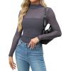 imageZeagoo Womens Sexy Mock Turtle Neck Long Sleeve Tops Sheer Mesh Ruched Trendy Going Out Shirts BlouseGrey