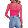 imageZeagoo Womens Sexy Mock Turtle Neck Long Sleeve Tops Sheer Mesh Ruched Trendy Going Out Shirts BlouseRose Red