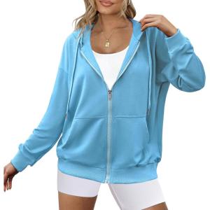 imageZeagoo Womens Lightweight Hoodies Full Zip Up Oversized Sweatshirts with Pockets Long Sleeve Thin Casual Hooded JacketsBaby Blue