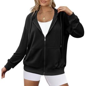 imageZeagoo Womens Lightweight Hoodies Full Zip Up Oversized Sweatshirts with Pockets Long Sleeve Thin Casual Hooded JacketsBlack