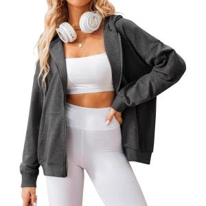 imageZeagoo Womens Lightweight Hoodies Full Zip Up Oversized Sweatshirts with Pockets Long Sleeve Thin Casual Hooded JacketsDark Grey