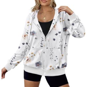 imageZeagoo Womens Lightweight Hoodies Full Zip Up Oversized Sweatshirts with Pockets Long Sleeve Thin Casual Hooded JacketsFloral Printed
