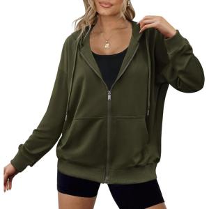 imageZeagoo Womens Lightweight Hoodies Full Zip Up Oversized Sweatshirts with Pockets Long Sleeve Thin Casual Hooded JacketsGreen