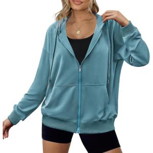 imageZeagoo Womens Lightweight Hoodies Full Zip Up Oversized Sweatshirts with Pockets Long Sleeve Thin Casual Hooded JacketsGrey Blue