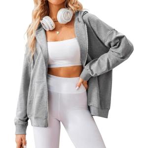 imageZeagoo Womens Lightweight Hoodies Full Zip Up Oversized Sweatshirts with Pockets Long Sleeve Thin Casual Hooded JacketsLight Grey