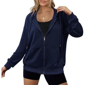 imageZeagoo Womens Lightweight Hoodies Full Zip Up Oversized Sweatshirts with Pockets Long Sleeve Thin Casual Hooded JacketsNavy Blue
