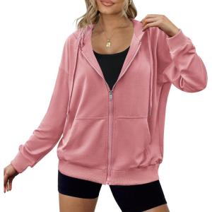 imageZeagoo Womens Lightweight Hoodies Full Zip Up Oversized Sweatshirts with Pockets Long Sleeve Thin Casual Hooded JacketsPink