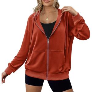 imageZeagoo Womens Lightweight Hoodies Full Zip Up Oversized Sweatshirts with Pockets Long Sleeve Thin Casual Hooded JacketsRed