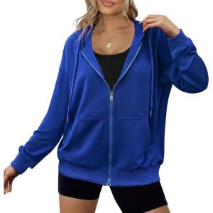 imageZeagoo Womens Lightweight Hoodies Full Zip Up Oversized Sweatshirts with Pockets Long Sleeve Thin Casual Hooded JacketsRoyal Blue