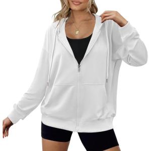imageZeagoo Womens Lightweight Hoodies Full Zip Up Oversized Sweatshirts with Pockets Long Sleeve Thin Casual Hooded JacketsWhite