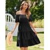 imageZeagoo Womens Summer Dress Casual Puff Sleeve Square Neck Midi Dresses Tiered Beach Vacation ALine Sundress with Pockets01black