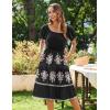 imageZeagoo Womens Summer Dress Casual Puff Sleeve Square Neck Midi Dresses Tiered Beach Vacation ALine Sundress with Pockets01black Floral 4