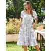 imageZeagoo Womens Summer Dress Casual Puff Sleeve Square Neck Midi Dresses Tiered Beach Vacation ALine Sundress with Pockets01purple Floral
