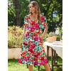 imageZeagoo Womens Summer Dress Casual Puff Sleeve Square Neck Midi Dresses Tiered Beach Vacation ALine Sundress with Pockets01red Floral