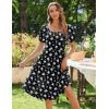 imageZeagoo Womens Summer Dress Casual Puff Sleeve Square Neck Midi Dresses Tiered Beach Vacation ALine Sundress with PocketsBlack Floral 3