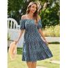 imageZeagoo Womens Summer Dress Casual Puff Sleeve Square Neck Midi Dresses Tiered Beach Vacation ALine Sundress with PocketsBlue Floral