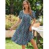 imageZeagoo Womens Summer Dress Casual Puff Sleeve Square Neck Midi Dresses Tiered Beach Vacation ALine Sundress with PocketsBlue Floral